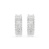Matrix hoop earrings, Baguette cut, White, Rhodium plated